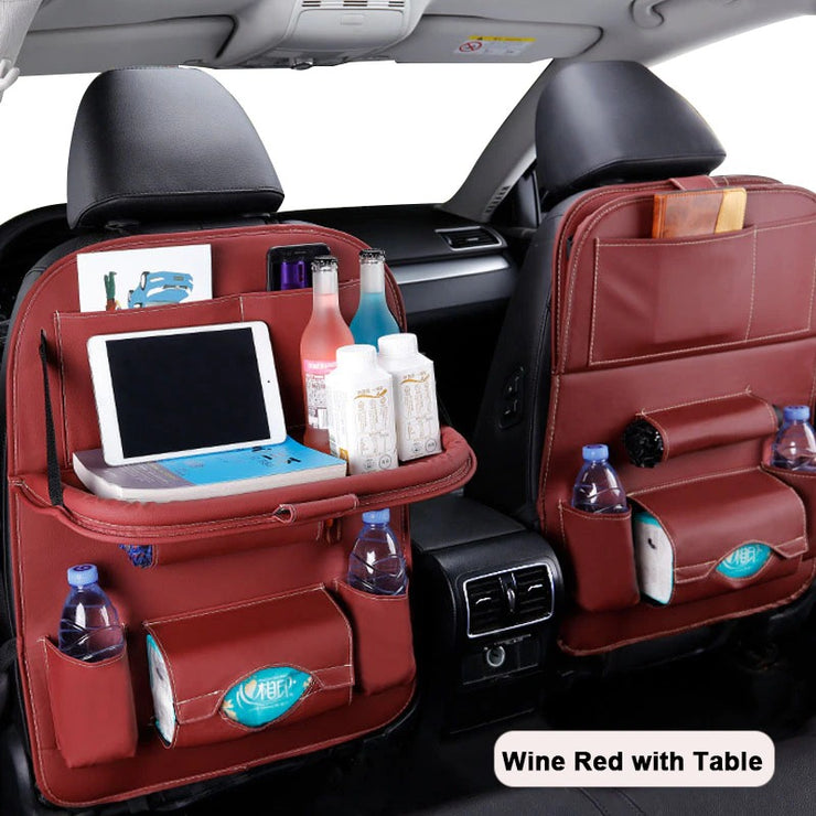 Car Seat Back  Pu Leather Pad Bag Car Storage Organizer Foldable Table Tray Travel Storage Bag Auto Accessories