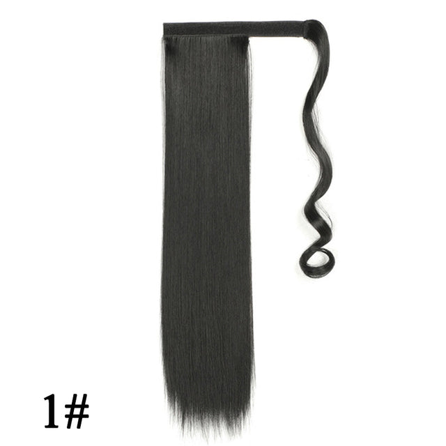 Leeons 20&#39;&#39; Synthetic Ponytail Hair pieces Heat Resistant Fiber Straight Ribbon Clip In Hair Extension 21 colors Brown Black