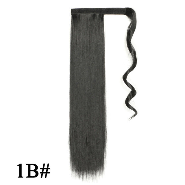 Leeons 20&#39;&#39; Synthetic Ponytail Hair pieces Heat Resistant Fiber Straight Ribbon Clip In Hair Extension 21 colors Brown Black