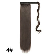 Leeons 20&#39;&#39; Synthetic Ponytail Hair pieces Heat Resistant Fiber Straight Ribbon Clip In Hair Extension 21 colors Brown Black