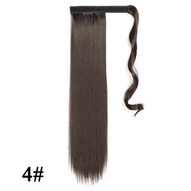 Leeons 20&#39;&#39; Synthetic Ponytail Hair pieces Heat Resistant Fiber Straight Ribbon Clip In Hair Extension 21 colors Brown Black