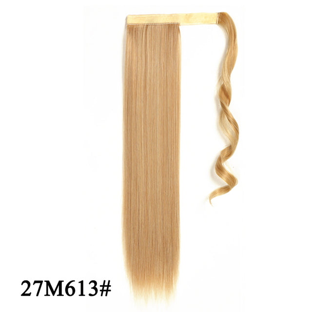 Leeons 20&#39;&#39; Synthetic Ponytail Hair pieces Heat Resistant Fiber Straight Ribbon Clip In Hair Extension 21 colors Brown Black