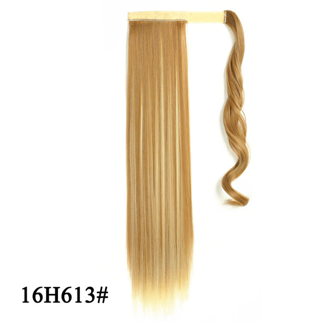 Leeons 20&#39;&#39; Synthetic Ponytail Hair pieces Heat Resistant Fiber Straight Ribbon Clip In Hair Extension 21 colors Brown Black