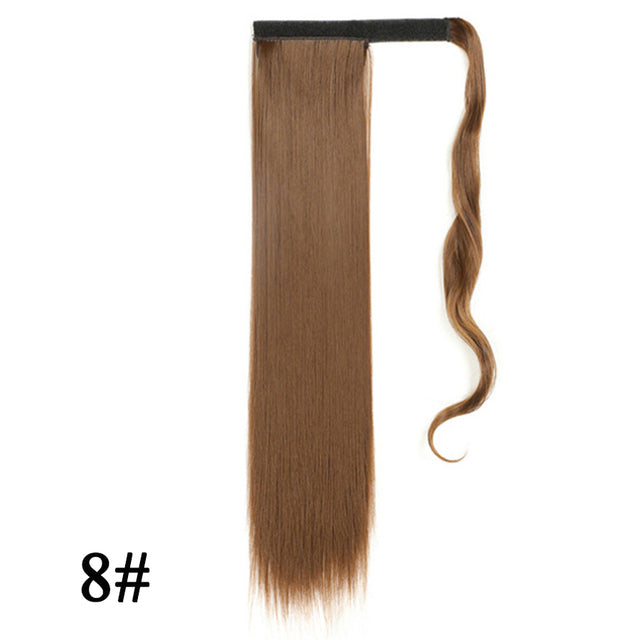 Leeons 20&#39;&#39; Synthetic Ponytail Hair pieces Heat Resistant Fiber Straight Ribbon Clip In Hair Extension 21 colors Brown Black