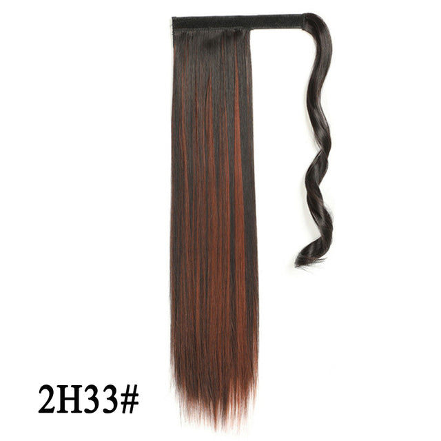 Leeons 20&#39;&#39; Synthetic Ponytail Hair pieces Heat Resistant Fiber Straight Ribbon Clip In Hair Extension 21 colors Brown Black