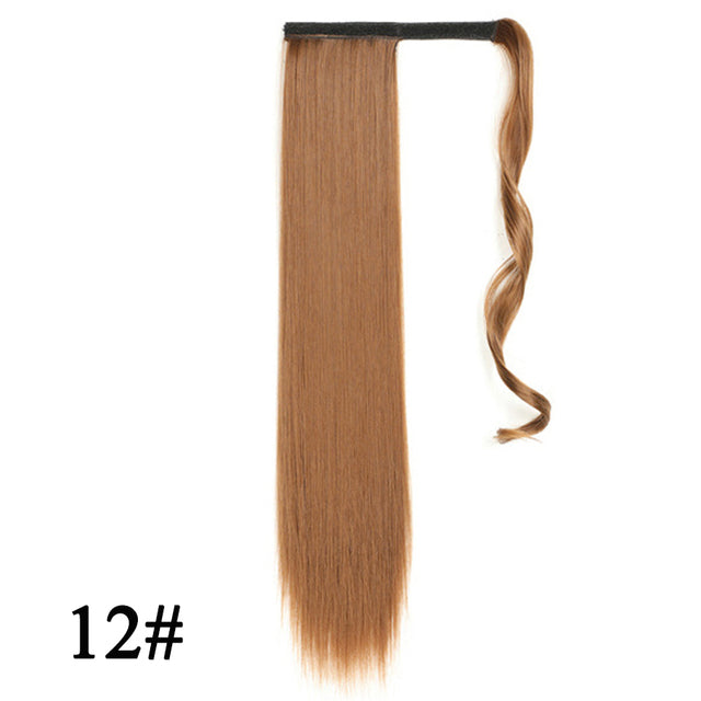 Leeons 20&#39;&#39; Synthetic Ponytail Hair pieces Heat Resistant Fiber Straight Ribbon Clip In Hair Extension 21 colors Brown Black