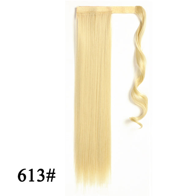 Leeons 20&#39;&#39; Synthetic Ponytail Hair pieces Heat Resistant Fiber Straight Ribbon Clip In Hair Extension 21 colors Brown Black