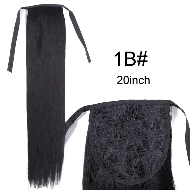 Leeons 20&#39;&#39; Synthetic Ponytail Hair pieces Heat Resistant Fiber Straight Ribbon Clip In Hair Extension 21 colors Brown Black