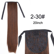 Leeons 20&#39;&#39; Synthetic Ponytail Hair pieces Heat Resistant Fiber Straight Ribbon Clip In Hair Extension 21 colors Brown Black