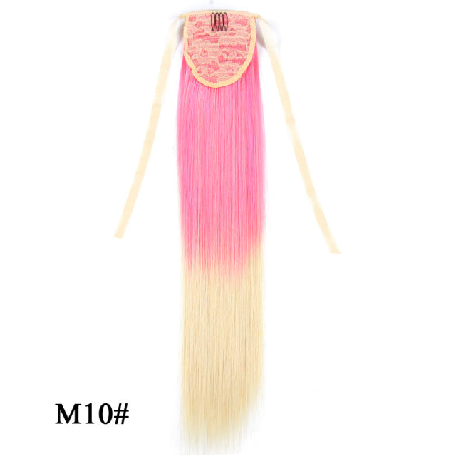 Leeons 20&#39;&#39; Synthetic Ponytail Hair pieces Heat Resistant Fiber Straight Ribbon Clip In Hair Extension 21 colors Brown Black