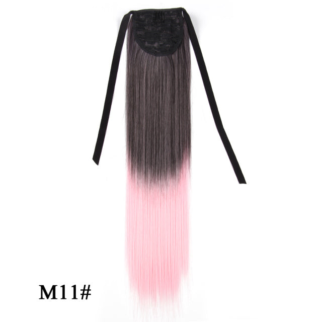 Leeons 20&#39;&#39; Synthetic Ponytail Hair pieces Heat Resistant Fiber Straight Ribbon Clip In Hair Extension 21 colors Brown Black