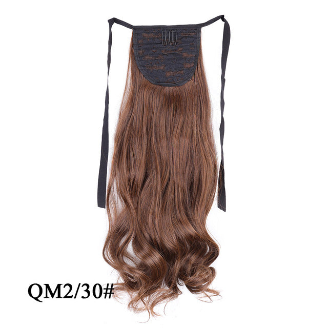 Leeons 20&#39;&#39; Synthetic Ponytail Hair pieces Heat Resistant Fiber Straight Ribbon Clip In Hair Extension 21 colors Brown Black