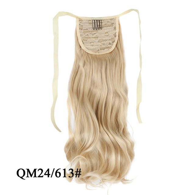 Leeons 20&#39;&#39; Synthetic Ponytail Hair pieces Heat Resistant Fiber Straight Ribbon Clip In Hair Extension 21 colors Brown Black