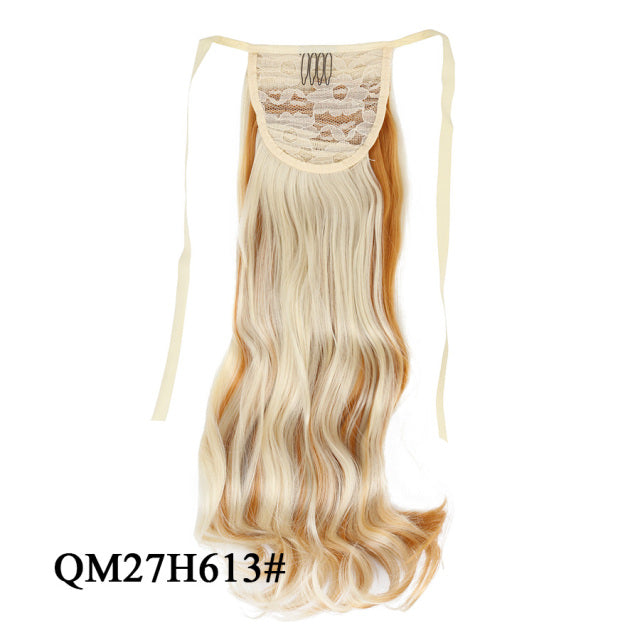 Leeons 20&#39;&#39; Synthetic Ponytail Hair pieces Heat Resistant Fiber Straight Ribbon Clip In Hair Extension 21 colors Brown Black