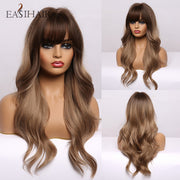 EASIHAIR Long Dark Brown Women&#39;s Wigs with Bangs Water