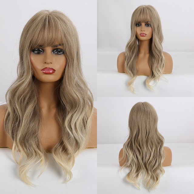 EASIHAIR Long Dark Brown Women&#39;s Wigs with Bangs Water