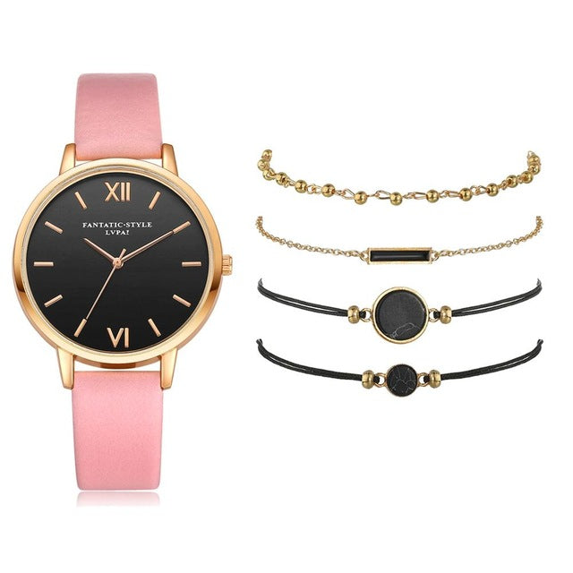 Watch Set Women 5pcs Woman Quartz Wristwatch