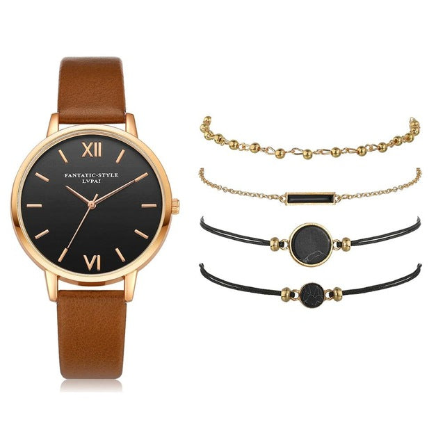 Watch Set Women 5pcs Woman Quartz Wristwatch