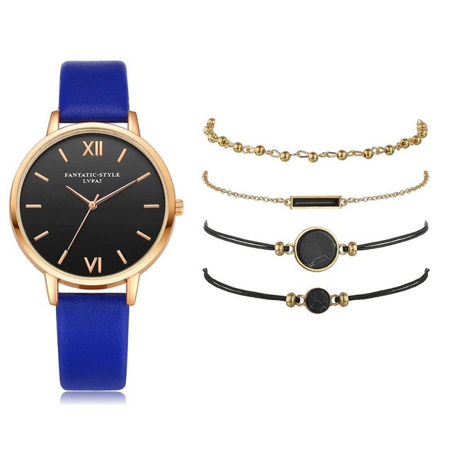 Watch Set Women 5pcs Woman Quartz Wristwatch