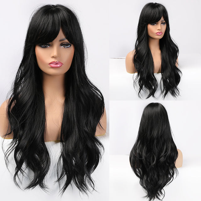 EASIHAIR Long Dark Brown Women&#39;s Wigs with Bangs Water