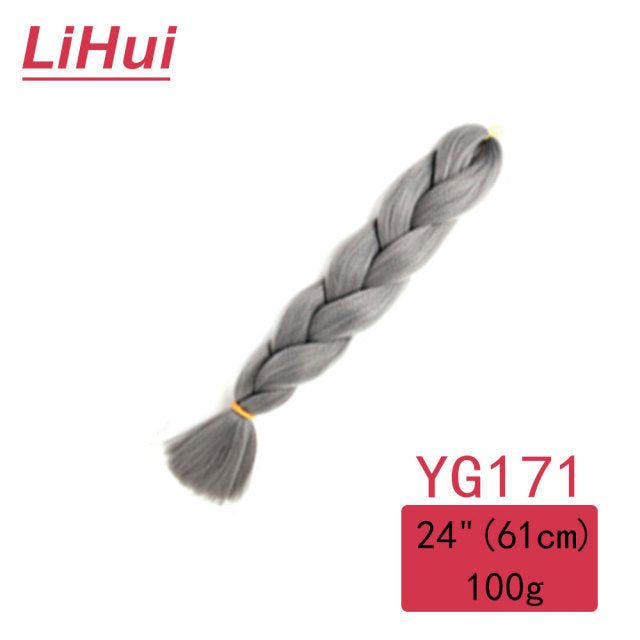 Lihui 24 Inches Jumbo Braid Synthetic Braiding Hair Ombre Jumbo Hair Extension For Women DIY Hair Braids Pink Purple Yellow Gray