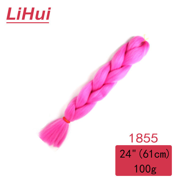 Lihui 24 Inches Jumbo Braid Synthetic Braiding Hair Ombre Jumbo Hair Extension For Women DIY Hair Braids Pink Purple Yellow Gray