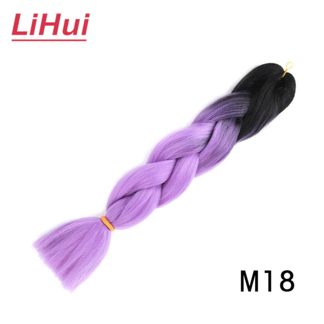 Lihui 24 Inches Jumbo Braid Synthetic Braiding Hair Ombre Jumbo Hair Extension For Women DIY Hair Braids Pink Purple Yellow Gray