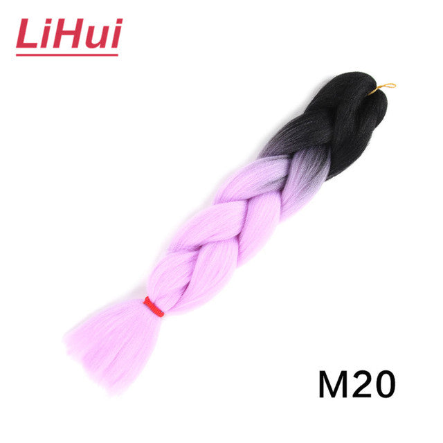 Lihui 24 Inches Jumbo Braid Synthetic Braiding Hair Ombre Jumbo Hair Extension For Women DIY Hair Braids Pink Purple Yellow Gray