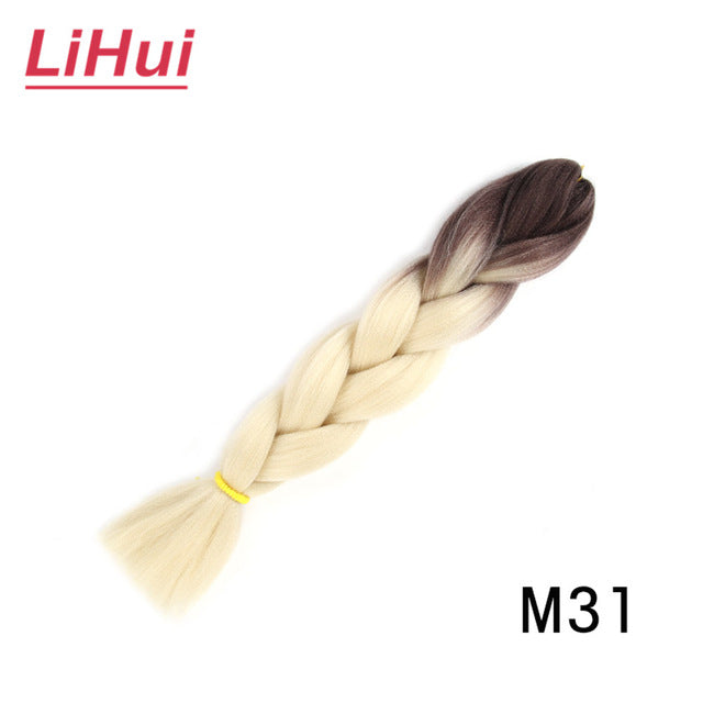 Lihui 24 Inches Jumbo Braid Synthetic Braiding Hair Ombre Jumbo Hair Extension For Women DIY Hair Braids Pink Purple Yellow Gray