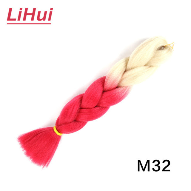 Lihui 24 Inches Jumbo Braid Synthetic Braiding Hair Ombre Jumbo Hair Extension For Women DIY Hair Braids Pink Purple Yellow Gray