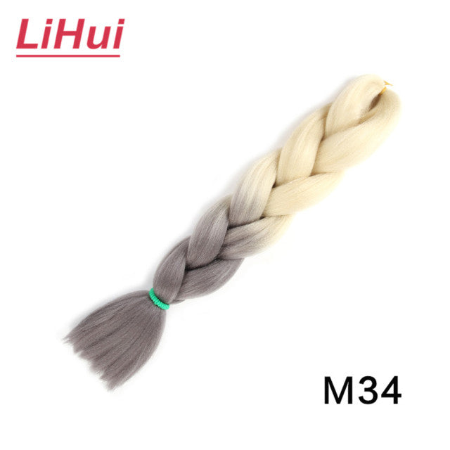 Lihui 24 Inches Jumbo Braid Synthetic Braiding Hair Ombre Jumbo Hair Extension For Women DIY Hair Braids Pink Purple Yellow Gray