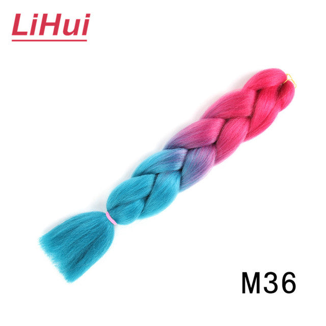 Lihui 24 Inches Jumbo Braid Synthetic Braiding Hair Ombre Jumbo Hair Extension For Women DIY Hair Braids Pink Purple Yellow Gray