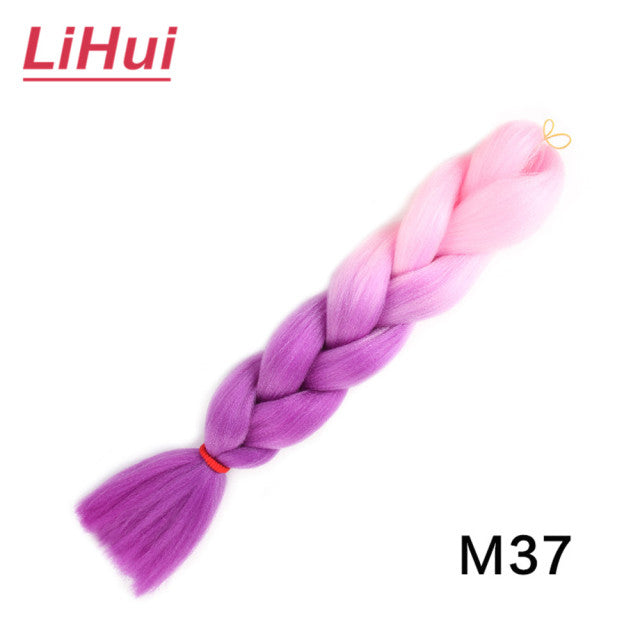 Lihui 24 Inches Jumbo Braid Synthetic Braiding Hair Ombre Jumbo Hair Extension For Women DIY Hair Braids Pink Purple Yellow Gray