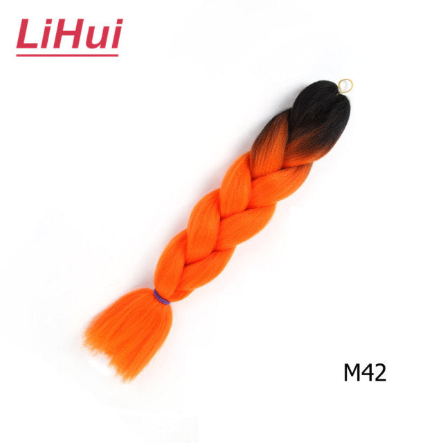 Lihui 24 Inches Jumbo Braid Synthetic Braiding Hair Ombre Jumbo Hair Extension For Women DIY Hair Braids Pink Purple Yellow Gray