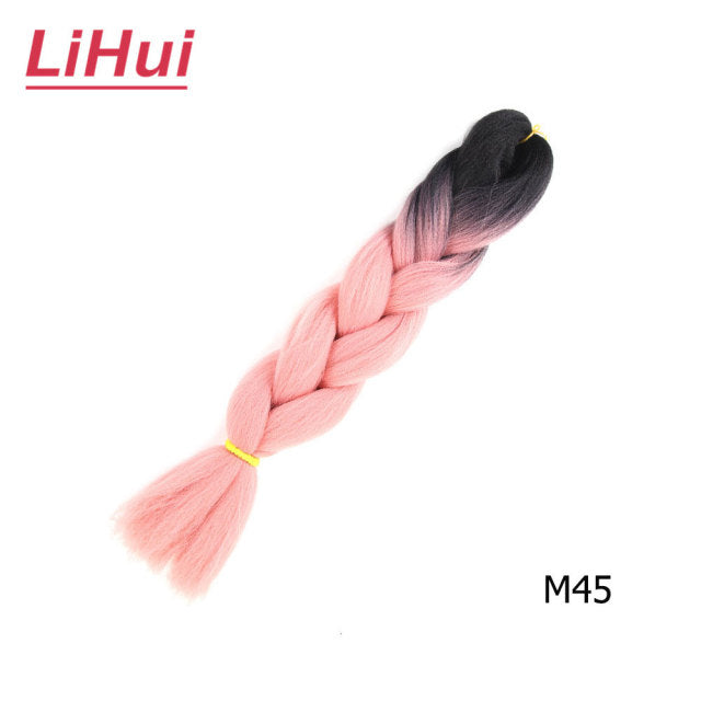 Lihui 24 Inches Jumbo Braid Synthetic Braiding Hair Ombre Jumbo Hair Extension For Women DIY Hair Braids Pink Purple Yellow Gray