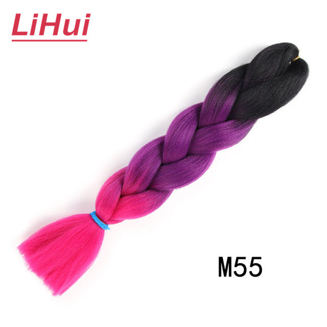 Lihui 24 Inches Jumbo Braid Synthetic Braiding Hair Ombre Jumbo Hair Extension For Women DIY Hair Braids Pink Purple Yellow Gray