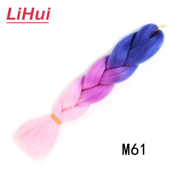 Lihui 24 Inches Jumbo Braid Synthetic Braiding Hair Ombre Jumbo Hair Extension For Women DIY Hair Braids Pink Purple Yellow Gray