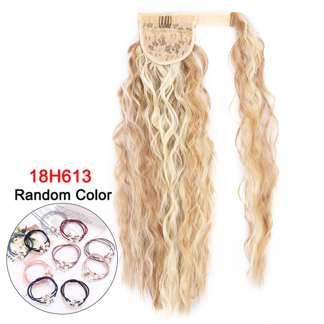 Leeons 20&#39;&#39; Synthetic Ponytail Hair pieces Heat Resistant Fiber Straight Ribbon Clip In Hair Extension 21 colors Brown Black