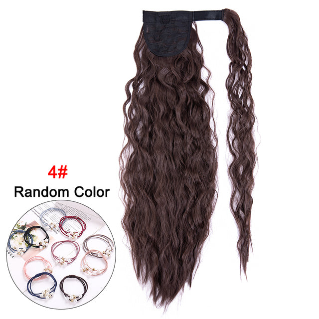 Leeons 20&#39;&#39; Synthetic Ponytail Hair pieces Heat Resistant Fiber Straight Ribbon Clip In Hair Extension 21 colors Brown Black