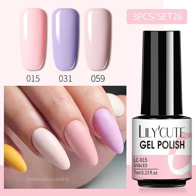 LILYCUTE 3 PCS Gel Polish Set Winter Color Glitter Sequins Matte Effect Gel Long Lasting Base Top Coat Nail Art Design Hybrid