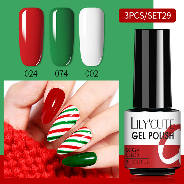 LILYCUTE 3 PCS Gel Polish Set Winter Color Glitter Sequins Matte Effect Gel Long Lasting Base Top Coat Nail Art Design Hybrid