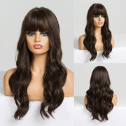 EASIHAIR Long Dark Brown Women&#39;s Wigs with Bangs Water