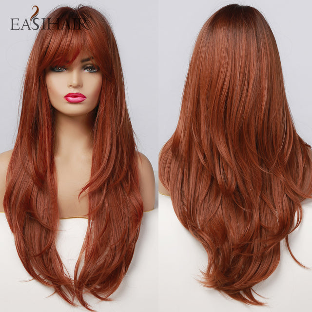 EASIHAIR Long Dark Brown Women&#39;s Wigs with Bangs Water