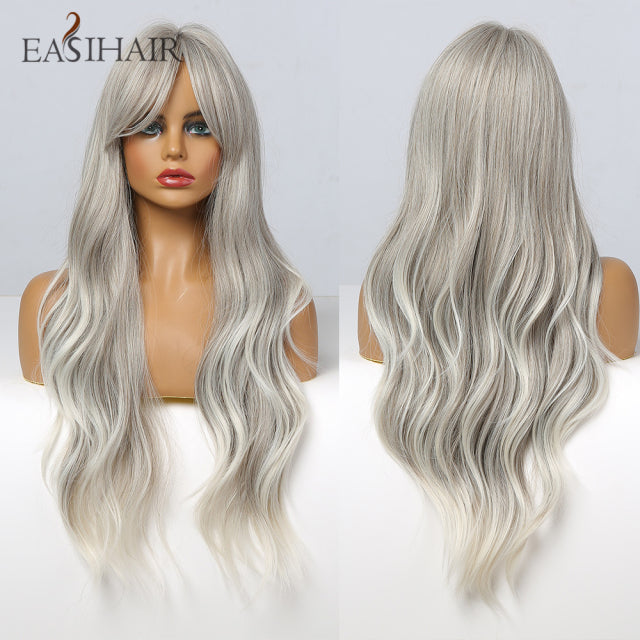 EASIHAIR Long Dark Brown Women&#39;s Wigs with Bangs Water