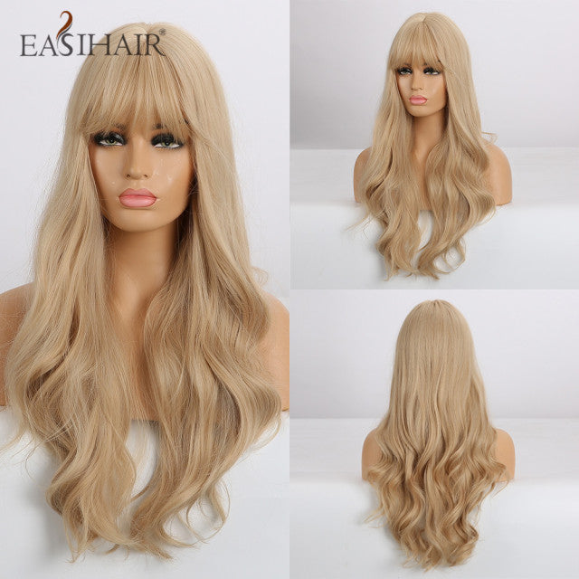 EASIHAIR Long Dark Brown Women&#39;s Wigs with Bangs Water