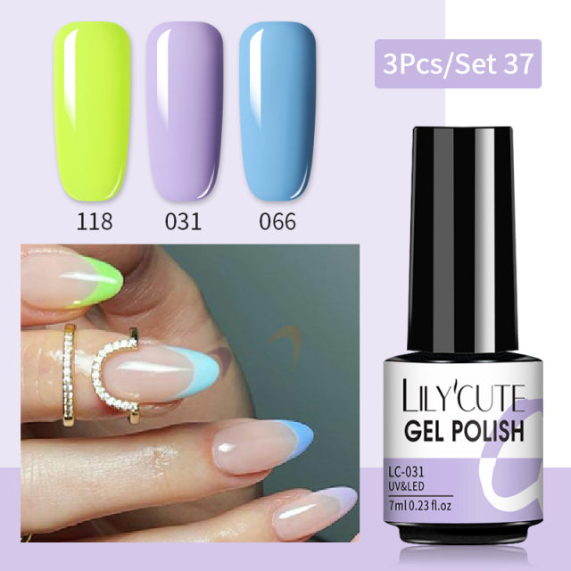 LILYCUTE 3 PCS Gel Polish Set Winter Color Glitter Sequins Matte Effect Gel Long Lasting Base Top Coat Nail Art Design Hybrid