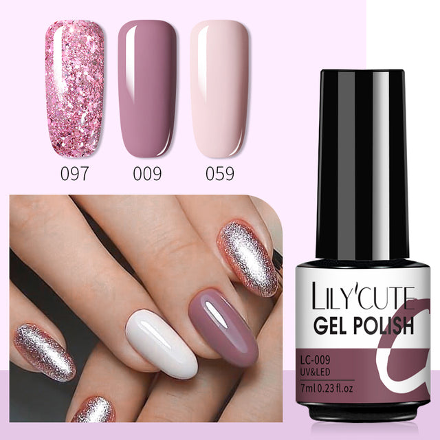 LILYCUTE 3 PCS Gel Polish Set Winter Color Glitter Sequins Matte Effect Gel Long Lasting Base Top Coat Nail Art Design Hybrid