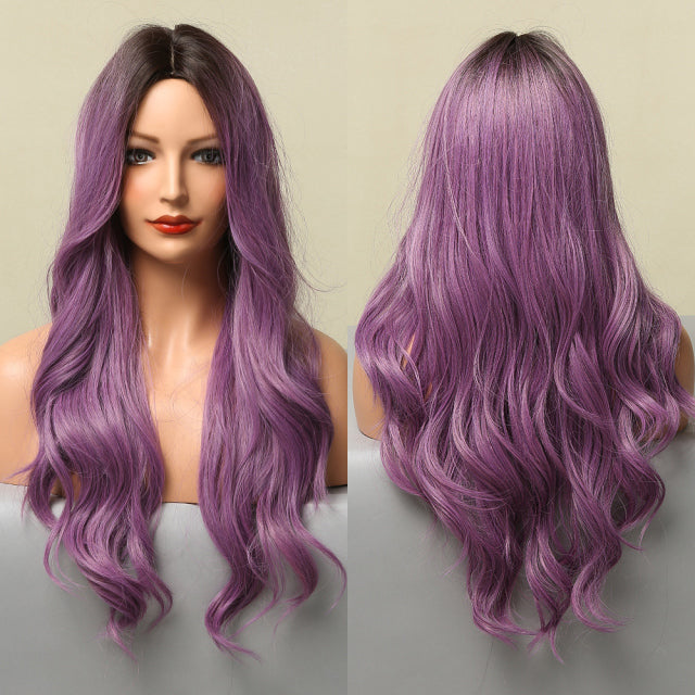 GEMMA Long Wavy Ombre Brown Purple Synthetic Wigs