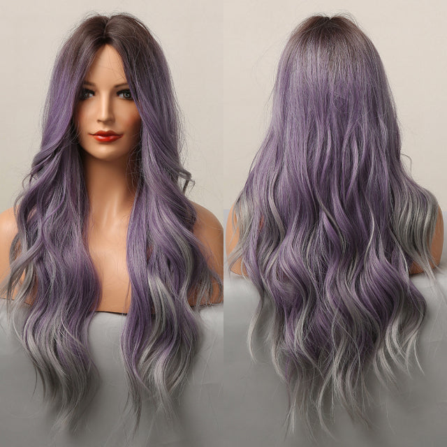 GEMMA Long Wavy Ombre Brown Purple Synthetic Wigs