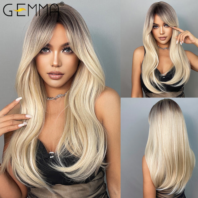 GEMMA Long Wavy Ombre Brown Purple Synthetic Wigs